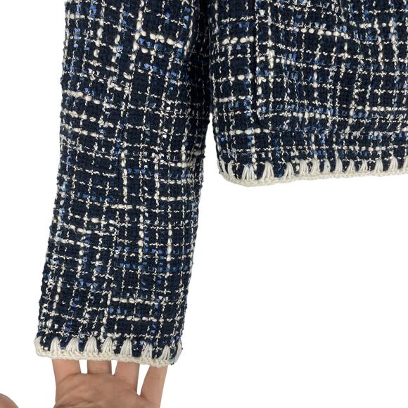Veronica Beard Bosea Tweed Jacket Embroidered Trim Blue Size 4 - Picture 9 of 12